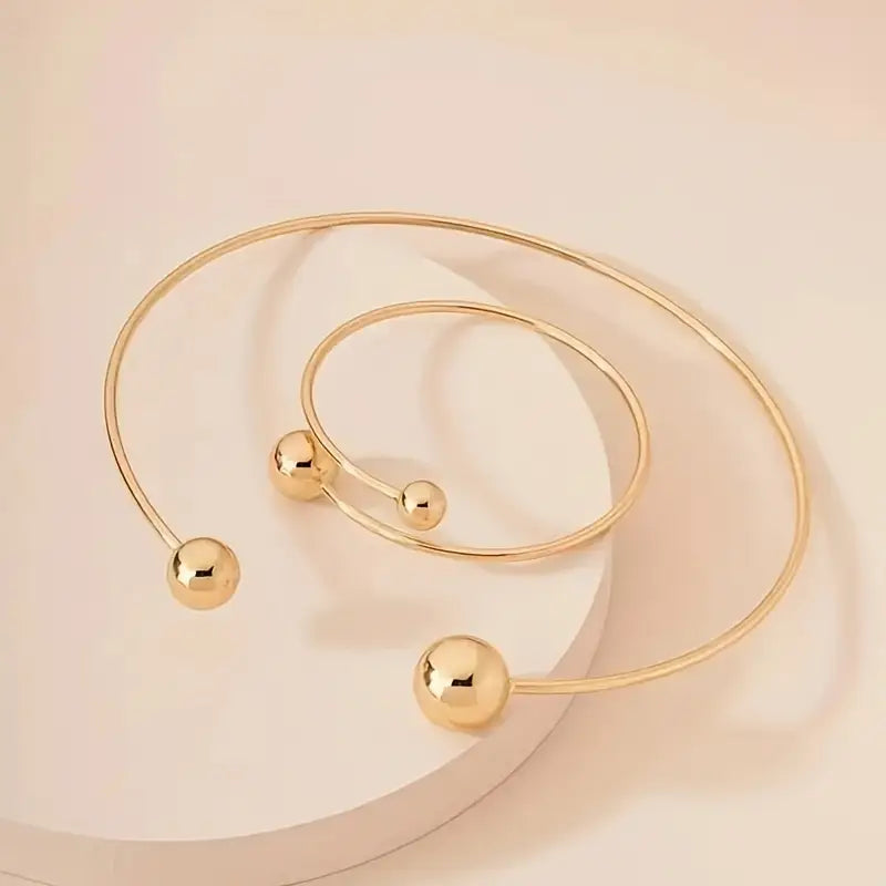 Minimalistisk Glow Collar & Cuff Armbånd Sett | Gull