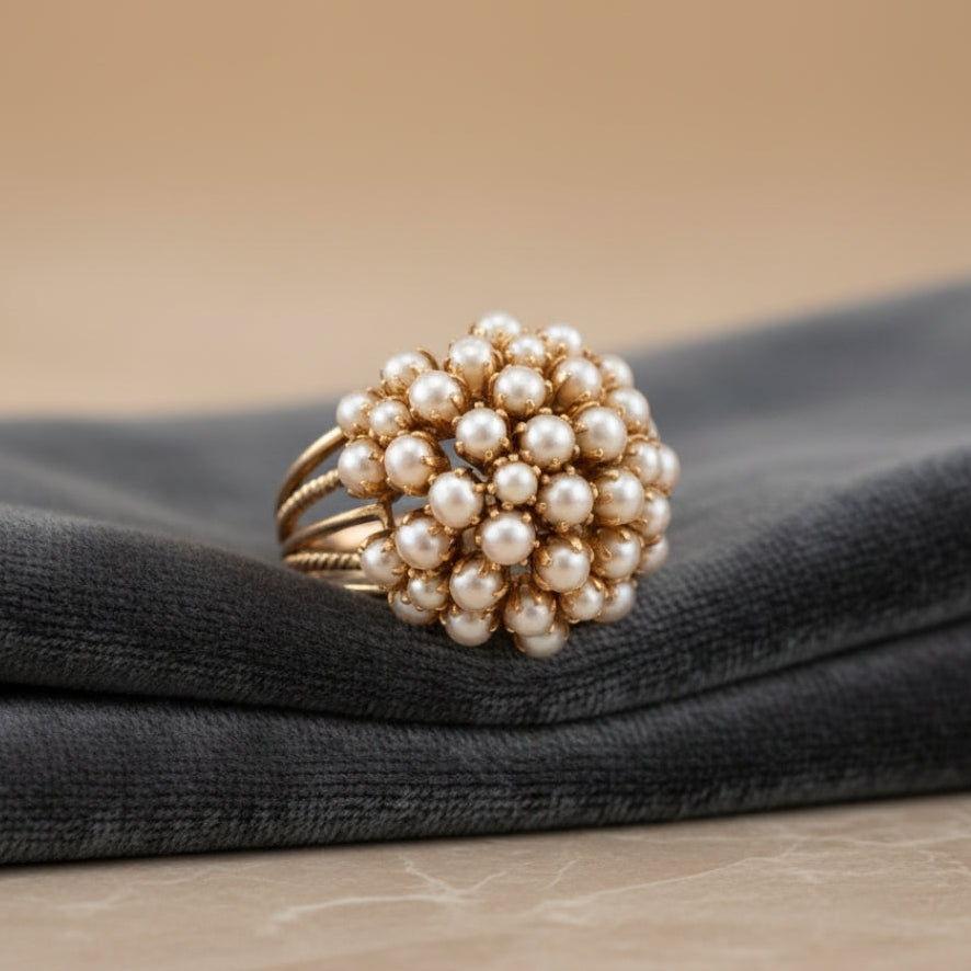 Elegant Innlagt Perle Gull Ring