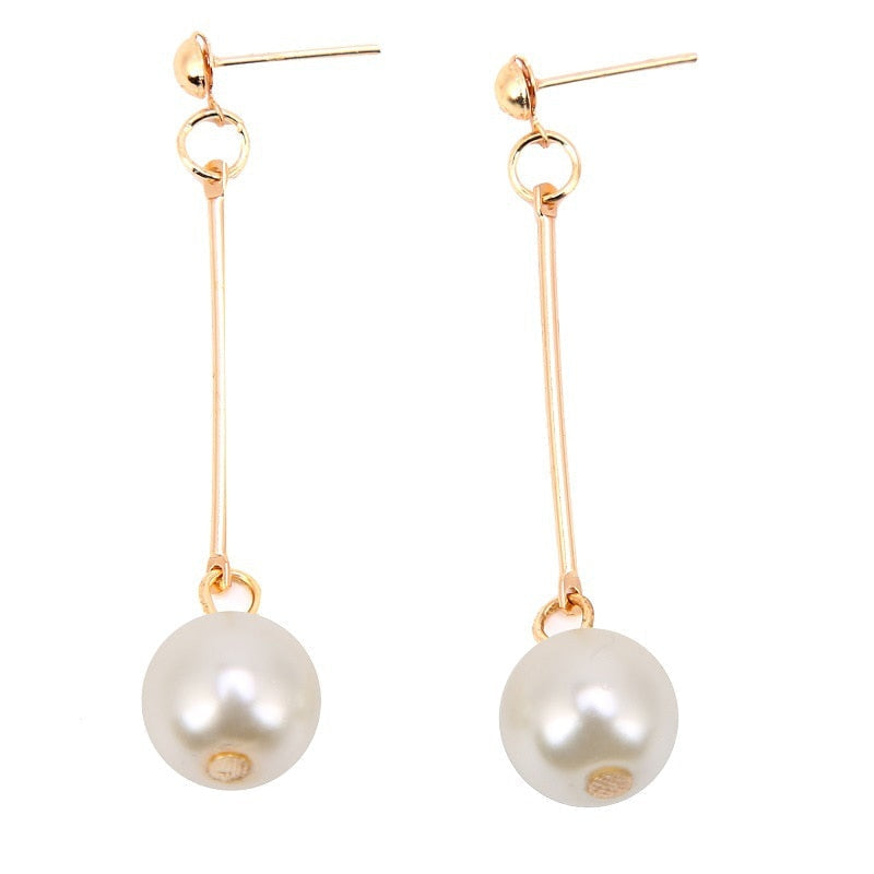 Gull Long Perle Drop Øredobber