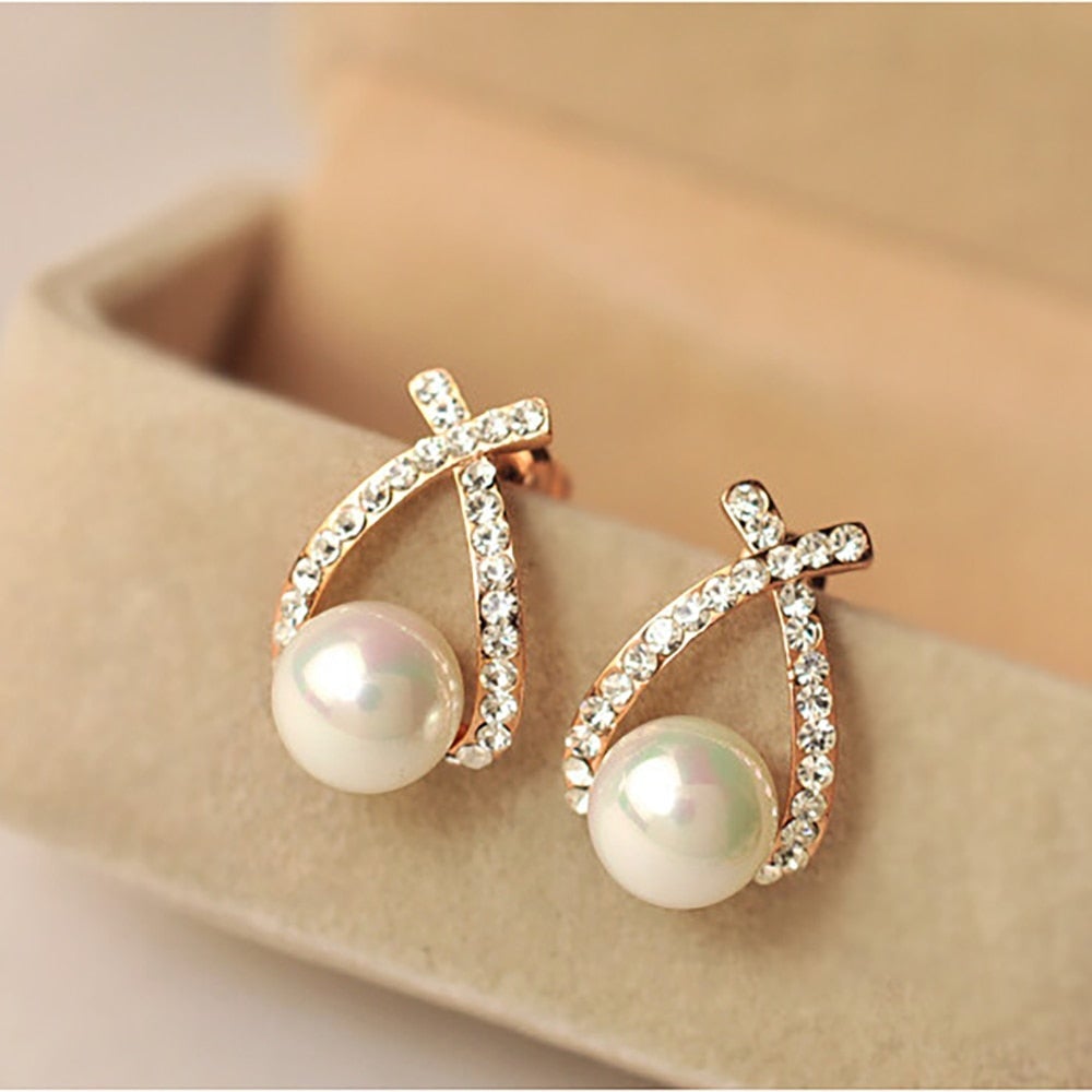 Gull Crisscross Perle Stud Øredobber