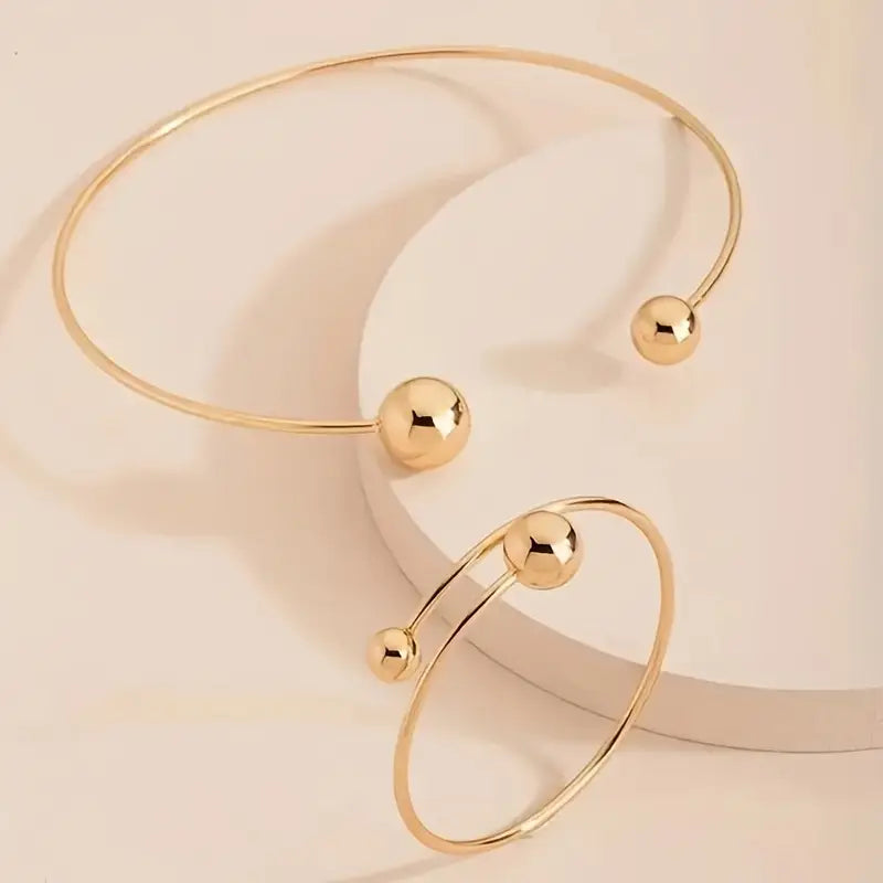 Minimalistisk Glow Collar & Cuff Armbånd Sett | Gull