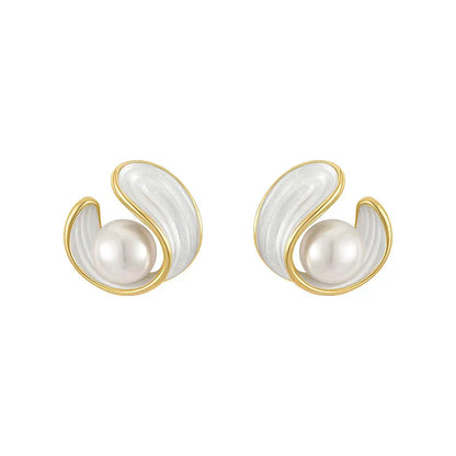 Gull Swirl Perle Stud Øredobber
