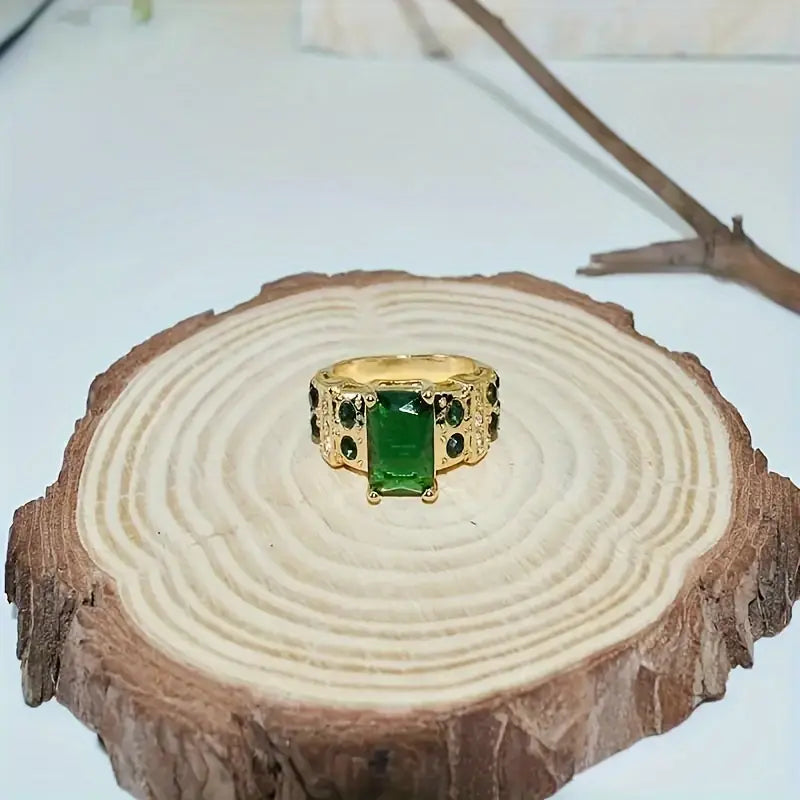 Gull Smaragd Geometrisk Ring