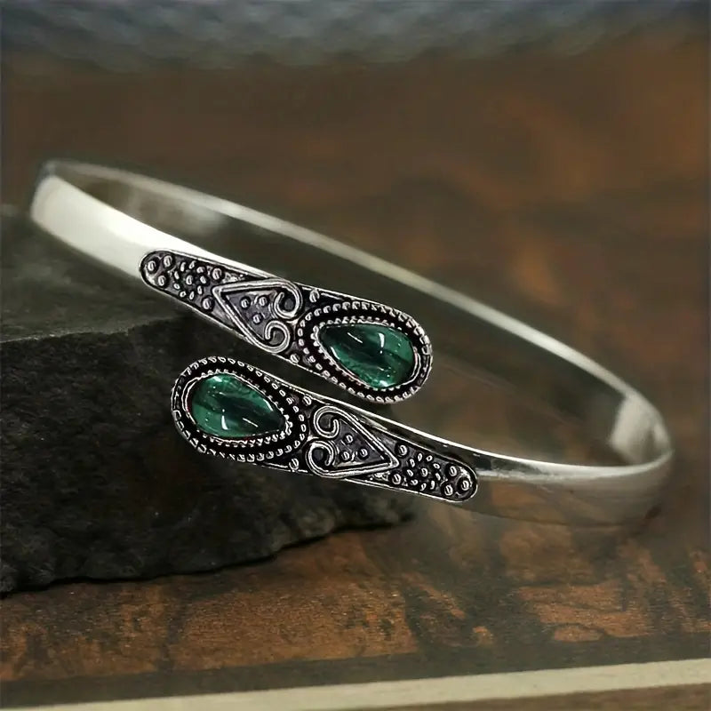 Sølv Smaragd Vintage Bangle