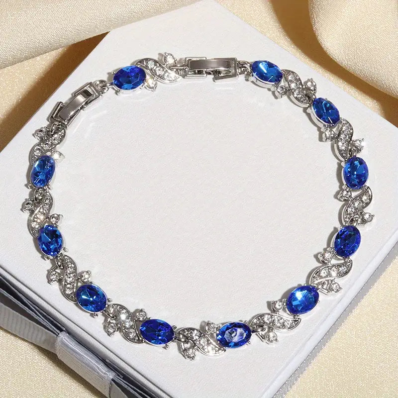 Sølv Safir Blomster Lenke Armbånd