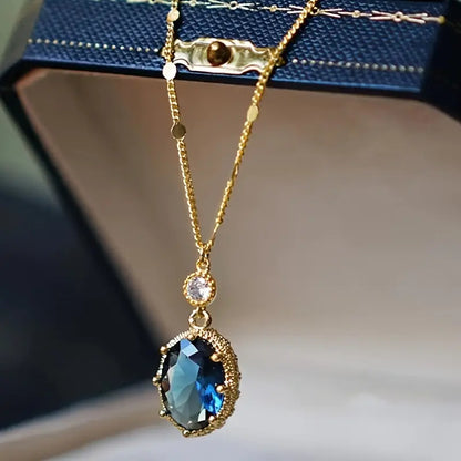 Gull Safir Oval Drop Halskjede