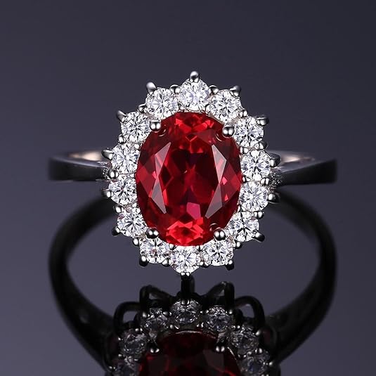 Klassisk Rubin Halo Ring | Hvitt Gull