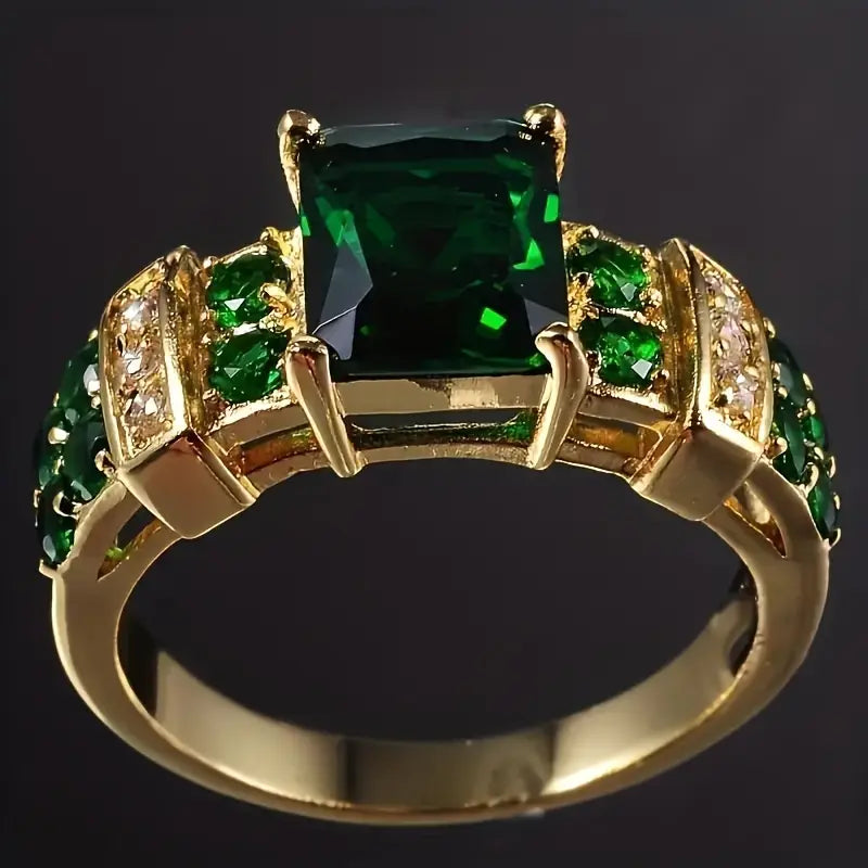 Gull Smaragd Geometrisk Ring
