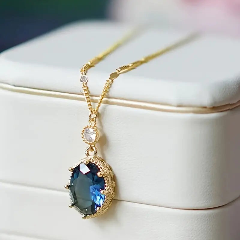 Gull Safir Oval Drop Halskjede