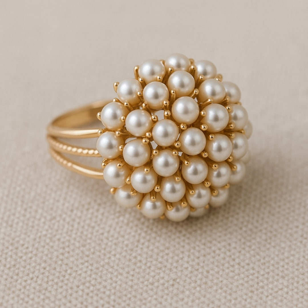 Elegant Innlagt Perle Gull Ring