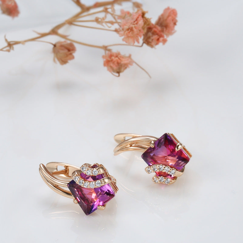 Crimson Firkantet Krystall Øredobber | Rosegold