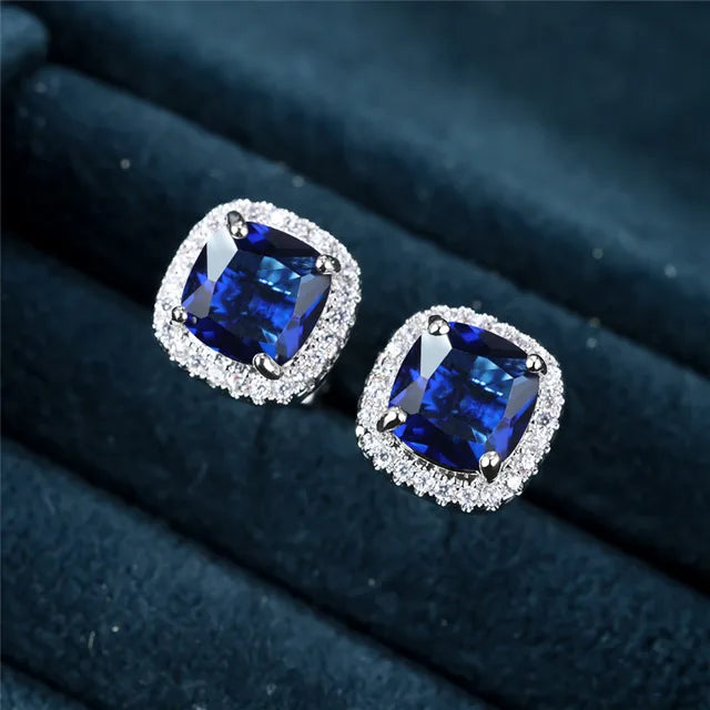 Sølv Safir Halo Stud Øredobber