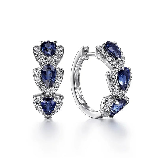 Sølv Safir Halo Hoopringer