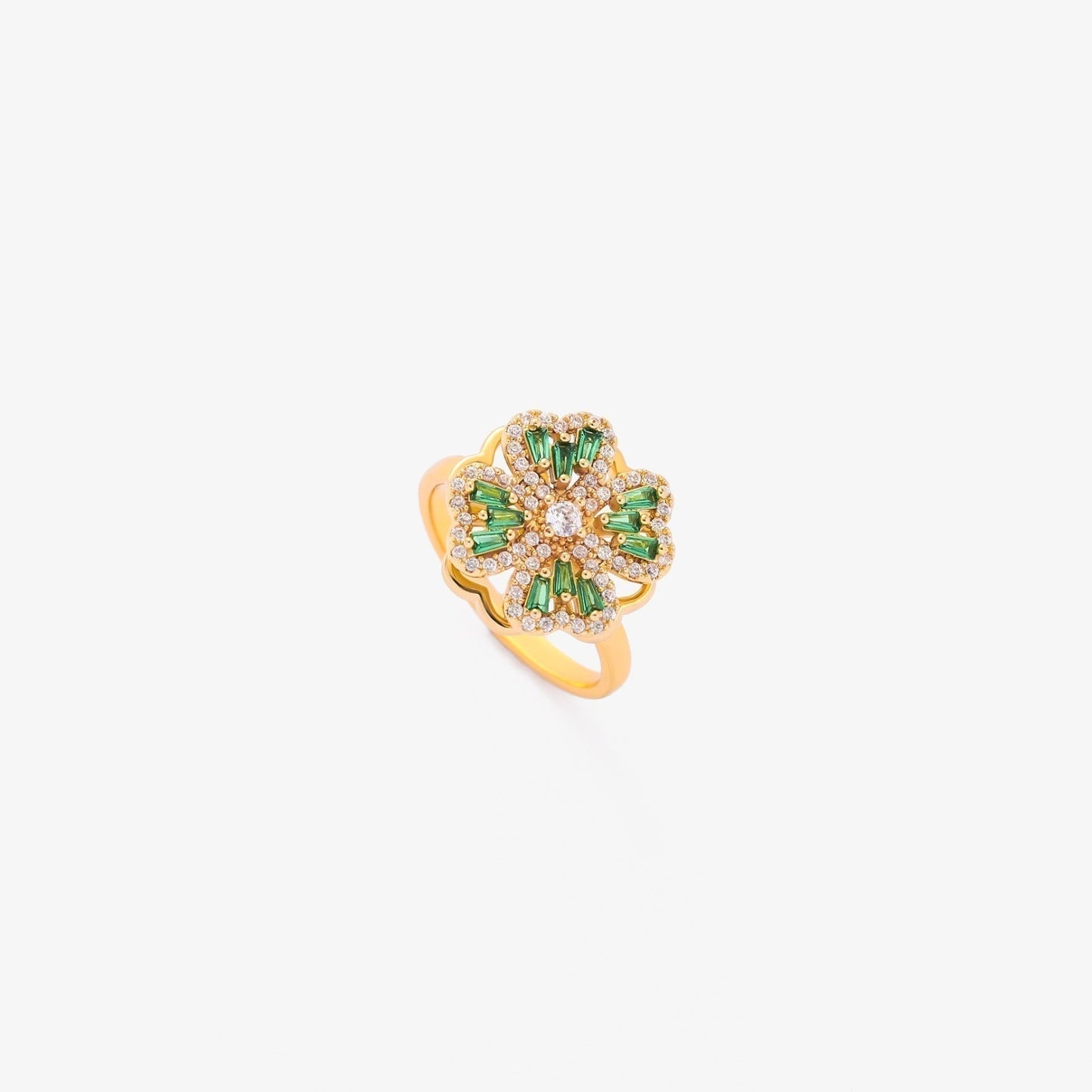 Gull Smaragd Blomster Ring