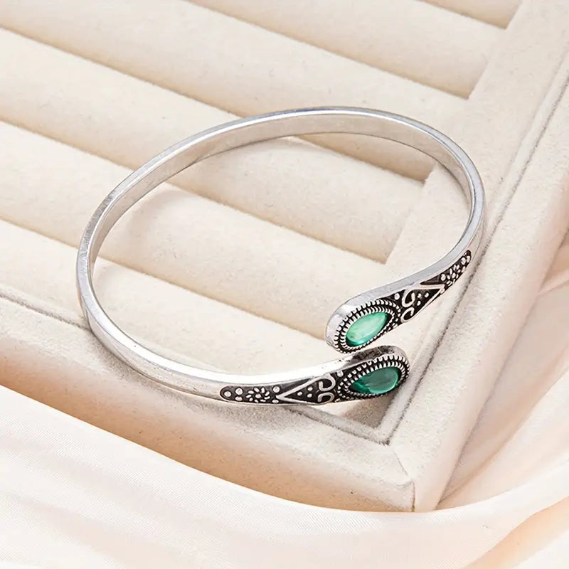 Sølv Smaragd Vintage Bangle