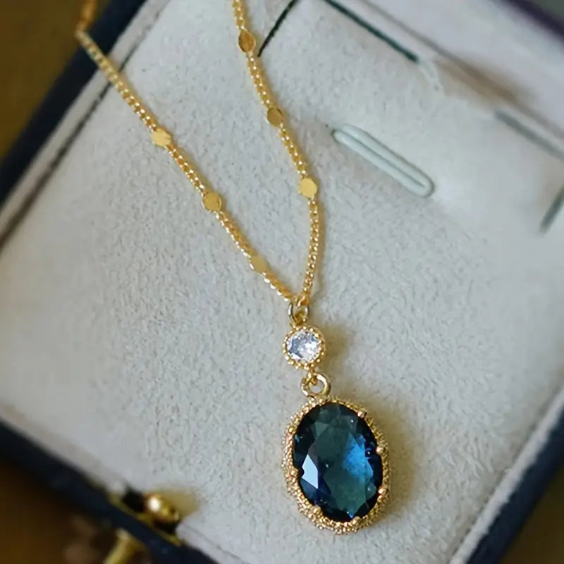 Gull Safir Oval Drop Halskjede