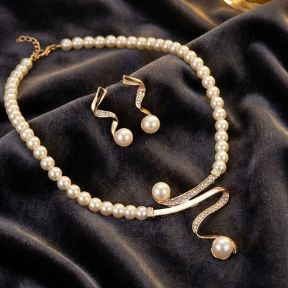 Elegant Naturlig Perle Halskjede Sett