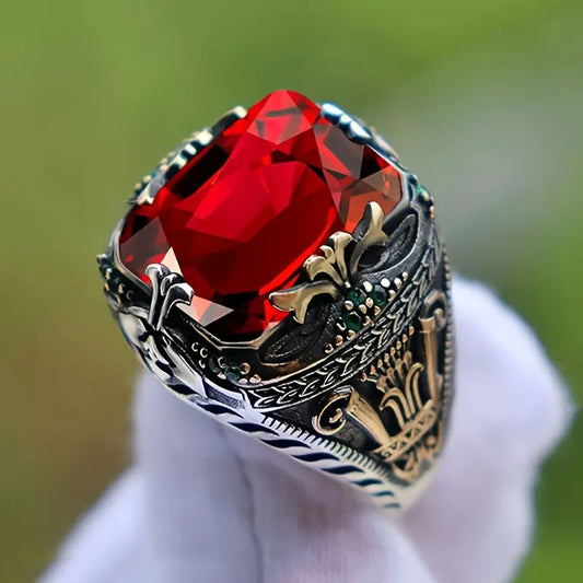 Sølv Rubin Ornate Signet Ring