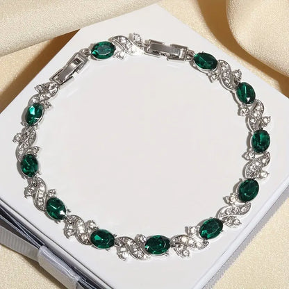 Sølv Smaragd Vintage Lenke Armbånd