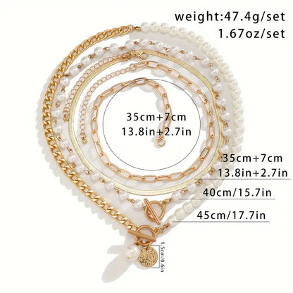Vintage Perle & Gull Slange Lenkehalskjede Sett | Gull