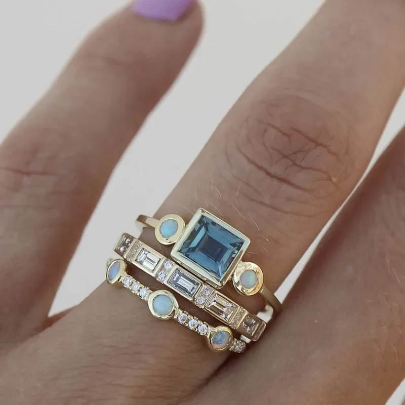 Gull Stablet Geometrisk Ring Sett