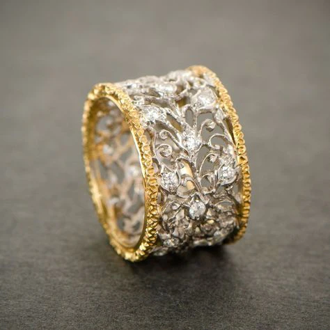 Sølv og Gull Ornate Bånd Ring