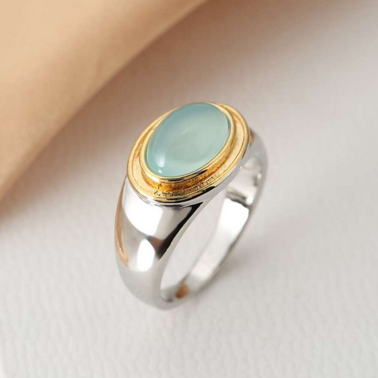 Sølv og Gull Bezel Cabochon Ring
