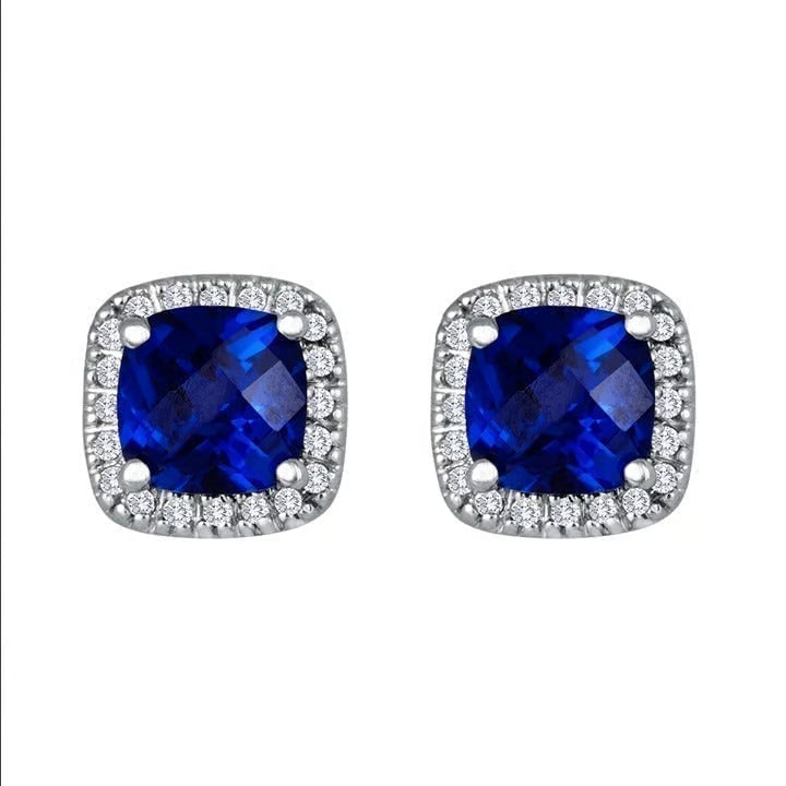 Sølv Safir Halo Stud Øredobber