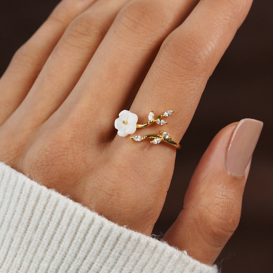 Gull Blomster og Leaf Åpen Ring